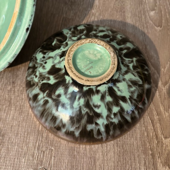RARE MCM Fohr-Keramik Candy Trinket Dish W/lid Germany 320 Gold Green Lava Glaze - Picture 5 of 9